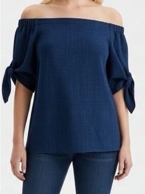 Olivia Grey Navy Blue Off the Shoulder Top